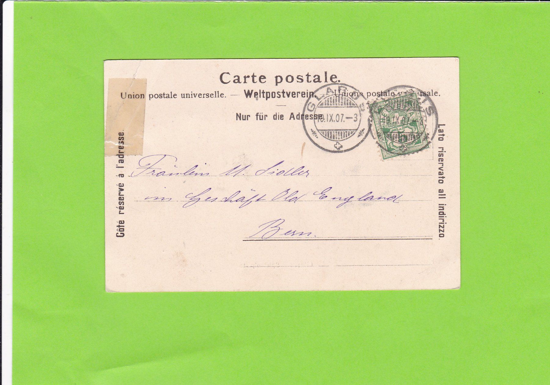 Cartoline postali: Glarus-Spielhofplatz---1907 – Usato da St. Peterzell venduto da neckertal 1