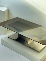 Grande Table basse inox et verre fumé, circa 1970