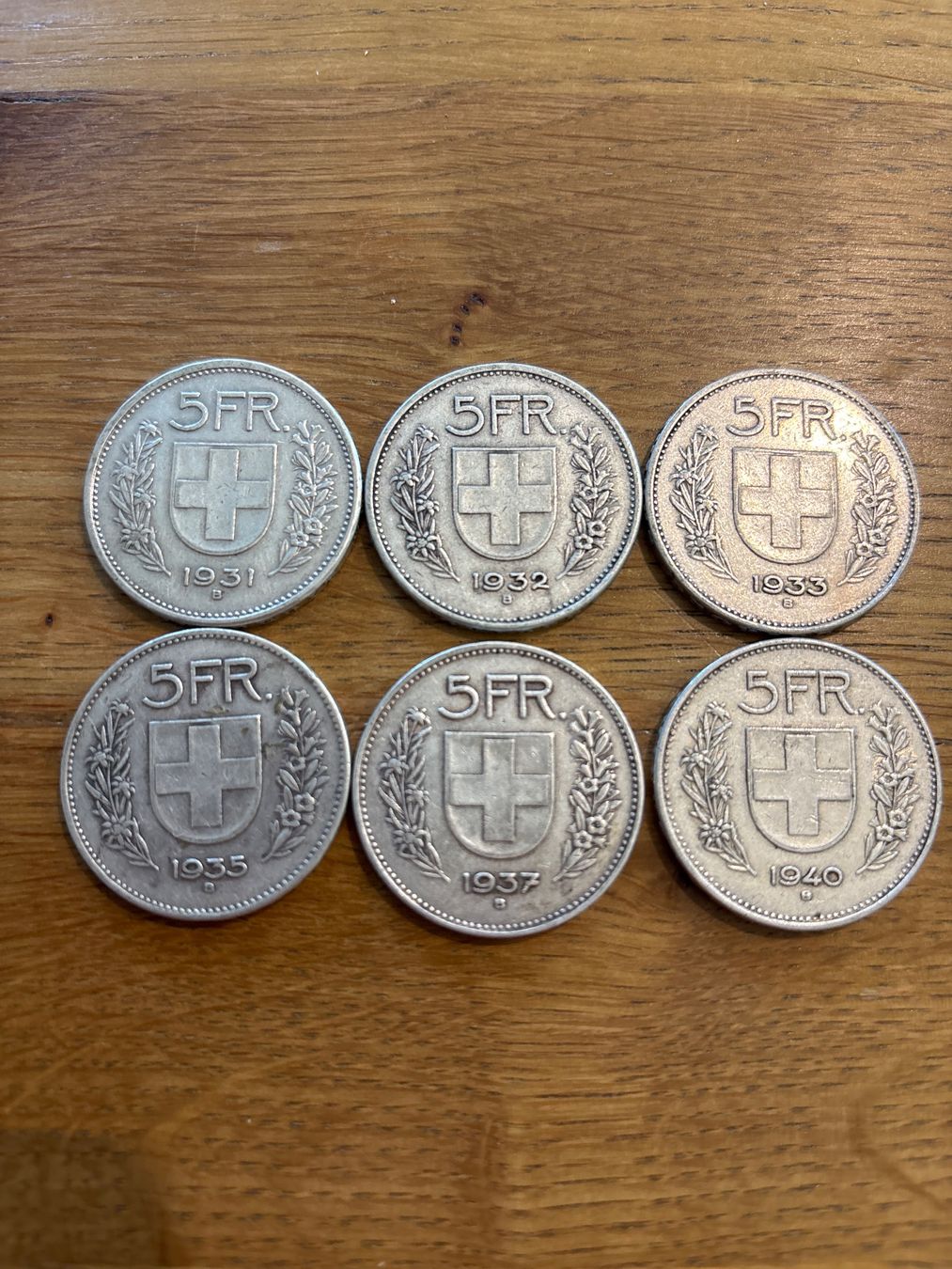 Tutti le monete: 6 x 5 Franken Silber 1931-1940 – Usato da Guntershausen venduto da Herbie8357
