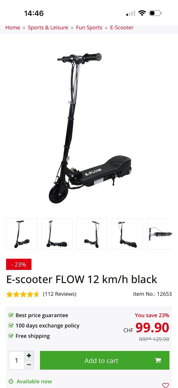 Scooter: E-Flow E-Scooter 12 km/h Black, Perfect for Summer Fun! – Nuovo (secondo la descrizione) da Burgdorf venduto da karam86
