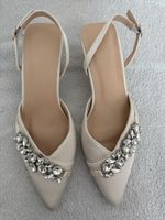 Damen Slingback Schuhe beige mit Steinen Grösse 38 