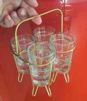 Messing Gestell mit 4 Schnapsgläser - Prost