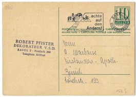1956 Antwortpostkarte Nr 179 Robert Pfister Dekorateur Basel