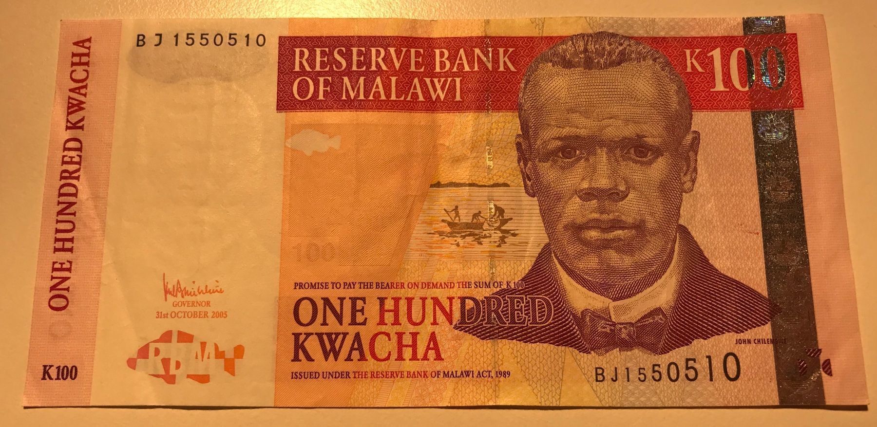 Banconote: Malawi, 100 Kwacha, 2005 – Usato da Algetshausen venduto da Carrhard