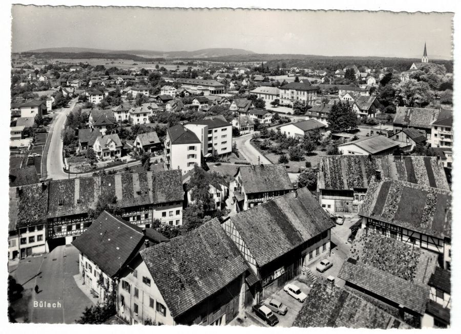 Ansichtskarten: Bülach von oben, Oldtimer, datiert 1967 – Gebraucht aus Frauenfeld von POML