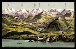 AK Spiez, Blick auf Spiez und das Berner Oberland