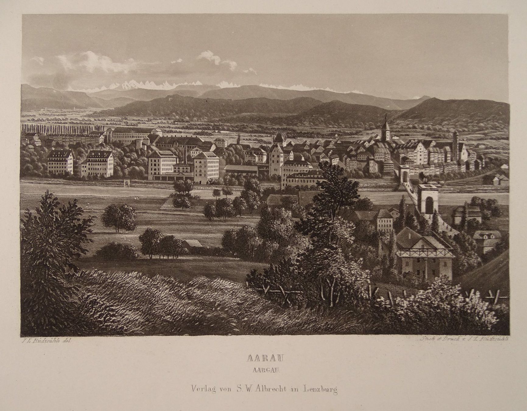Incisioni: AARAU, AQUATINTA 1865 – Usato da Grüningen venduto da Kartensammler
