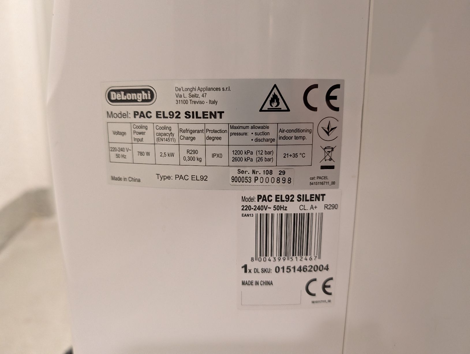 De'Longhi Condizionatori: De'Longhi Pinguino PAC EL92 – Usato da Aarau venduto da blinx512 1