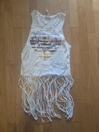 Summer Festival White Fringe Tank Top - Beach Vibes!