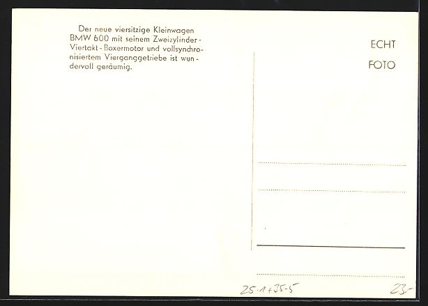 Cartoline postali: Auto BMW 600 mit dem Kennzeichen M-CS 86 – Usato da Berlin venduto da bartko-reher 1