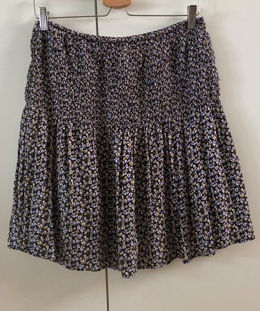 CAROLL Jupe bleue fleurs à smocks viscose t.38 - comme neuve