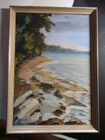 Gemälde Strand Szene signiert 37 cm x 27 cm toll gerahmt