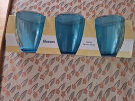 3 türkisfarbene Gläser - neu & originalverpackt (49 chara...