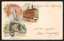 Litho Basel, Rathaus und Jacobs-Denkmal