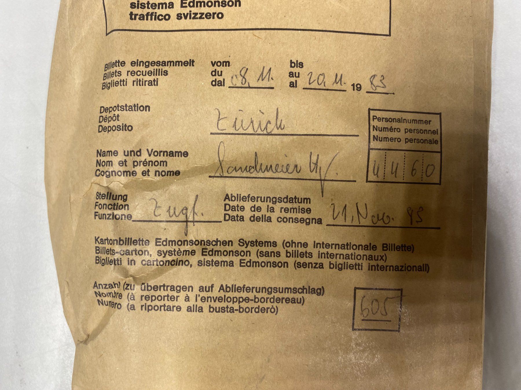 Biglietti: LOT Bahnbillette Zürich //G357 – Usato da Bern venduto da JMsoehne1987