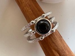 Bague avec obsidienne - Obsidian Edelstahlring