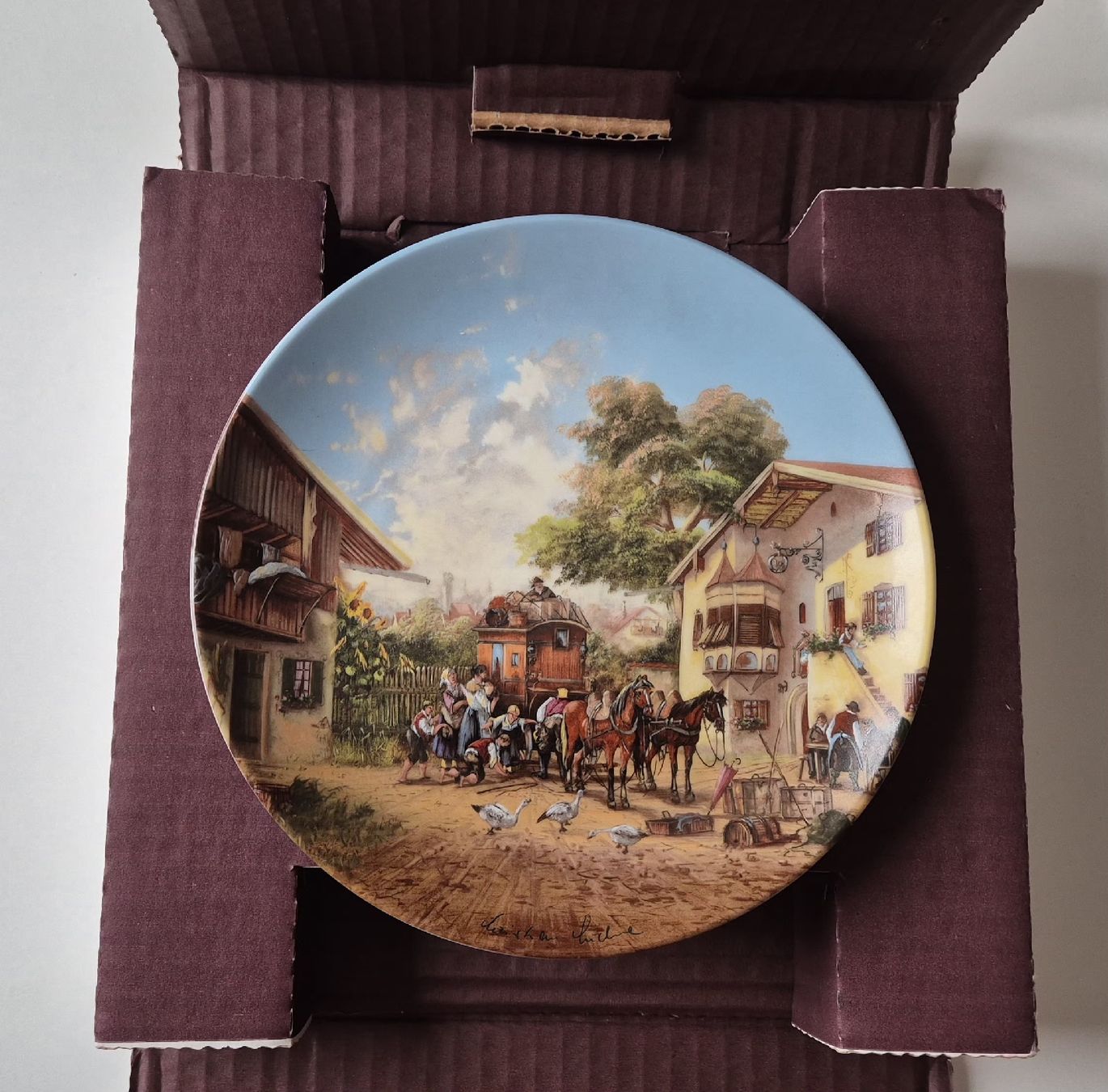 Piatti: Assiette de collection "Arrivée de la diligence"  1986 – Nuovo e nell'imballaggio originale da Fortunau (Ayent) venduto da le.baron