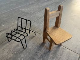 2 SPIELZEUG STÜHLE - HOLZ + STAHL  -   zb als Handyhalter :)