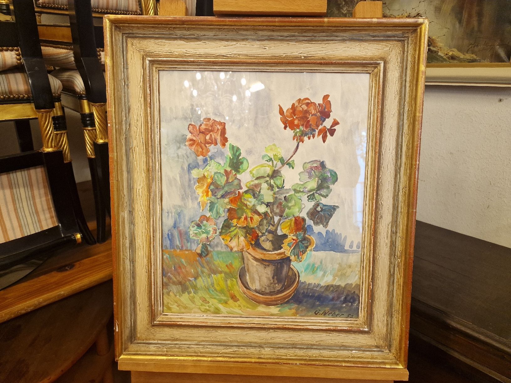 Dipinti: (G.Weber) Aquarell Geranien Blumenbild – Usato da BERN venduto da Intarsia 2