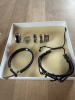 5 Edelstahl Ringe 2 Leder Armband