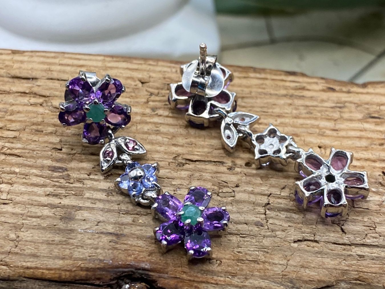 Orecchini pendenti & Orecchini a lobo: Ohrstecker mit Amethyst und Tanzanit – Nuovo (secondo la descrizione) da Luzern venduto da S.Kern01 2