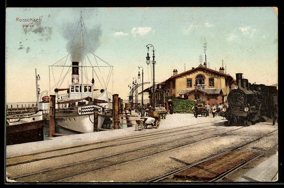 Cartoline postali: AK Rorschach, Ortspartie am Hafen – Usato da Berlin venduto da bartko-reher