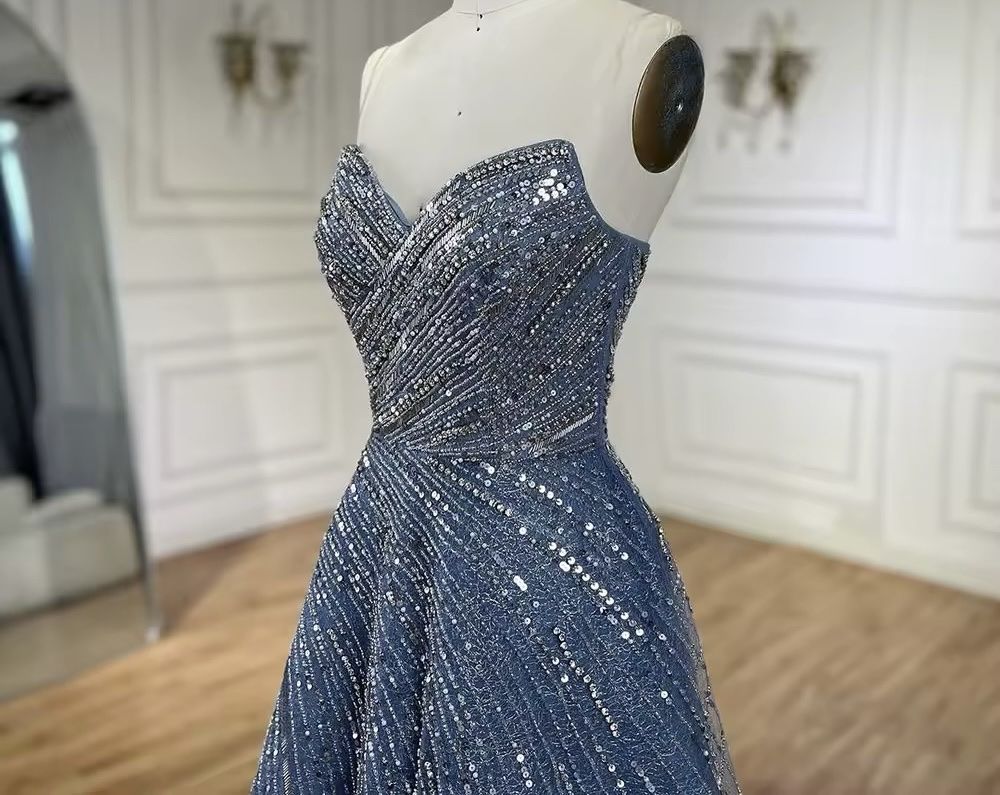 Vestiti: Evening Gown Blue Sequin Strapless Full Length Size M – Nuovo (secondo la descrizione) da Appenzell venduto da mir_rqn6 6