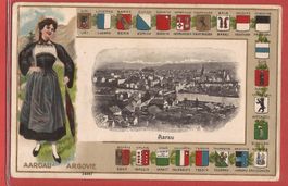Aarau - Prägekarte mit Wappen und Tracht - ca. 1910