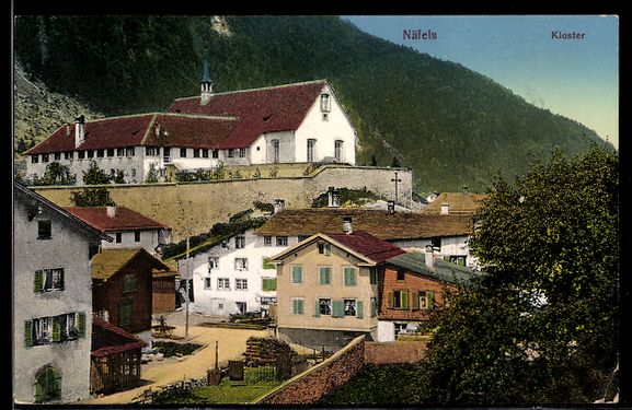 Ansichtskarten: AK Näfels, Teilansicht mit Kloster – Gebraucht aus Berlin von bartko-reher
