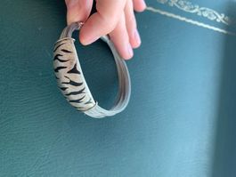 Mehrreihiges Armband Silber mit Tiger / Zebra Print Element