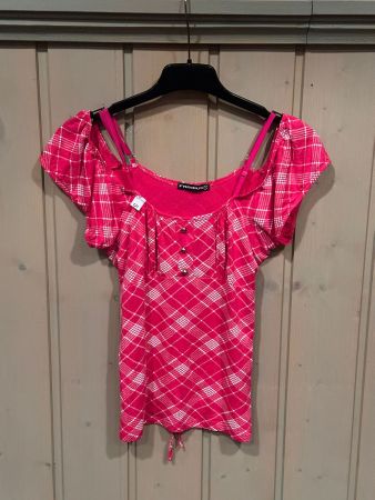 Sommertop Gr. XL kariert mit freier Schulterpartie Himbeere