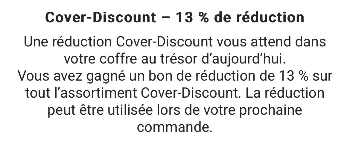 Buoni: Bon Cover-Discount.ch -13% – Nuovo e nell'imballaggio originale da Renens VD venduto da eto_bv9s