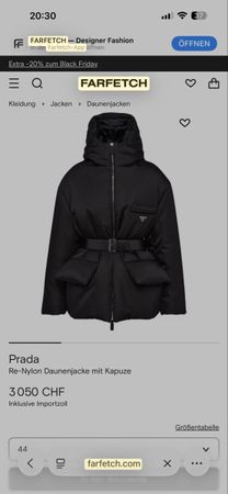 Prada Daunenjacke, Schwarz, mit Gürtel
