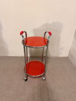 Vintage Servierwagen Teewagen, Chrom/Glas rot, 60er Jahre