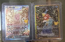 Lot de 2 cartes Pokémon Mew ex et Magicarpe dorées