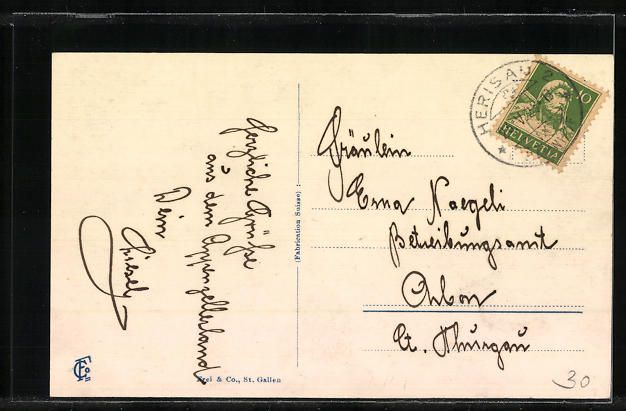 Cartoline postali: Gonten, Ortstotale mit Blick zur Kirche – Usato da Berlin venduto da bartko-reher 1