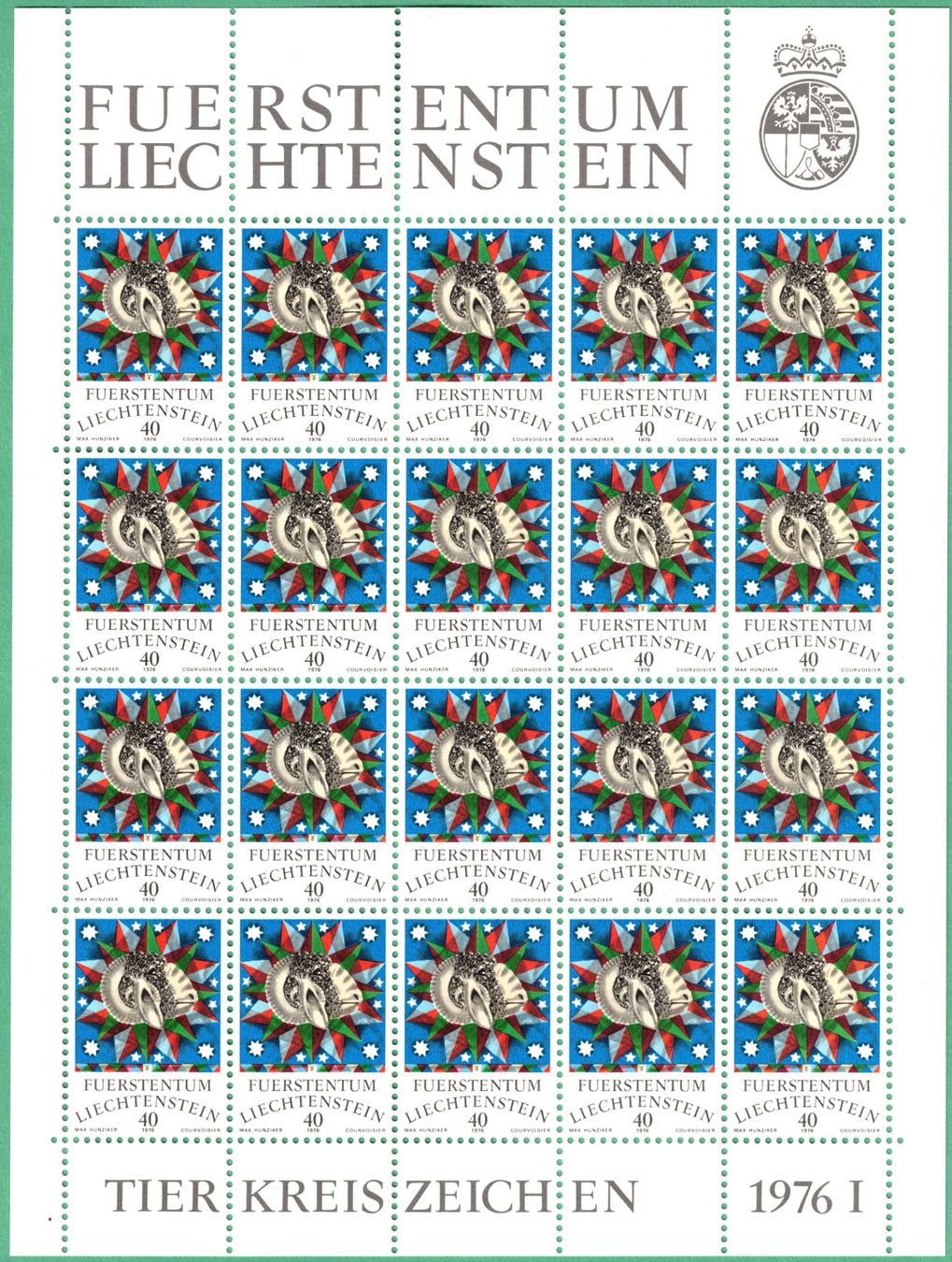 Tutti i francobolli: Kleinbogen  Tierkreiszeichen I   1976     postfrisch – Nuovo (secondo la descrizione) da Mellingen venduto da Ginger 2