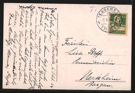 Cartoline postali: Tesserete, Panorama mit Bergen, 1924 – Usato da Berlin venduto da bartko-reher 1