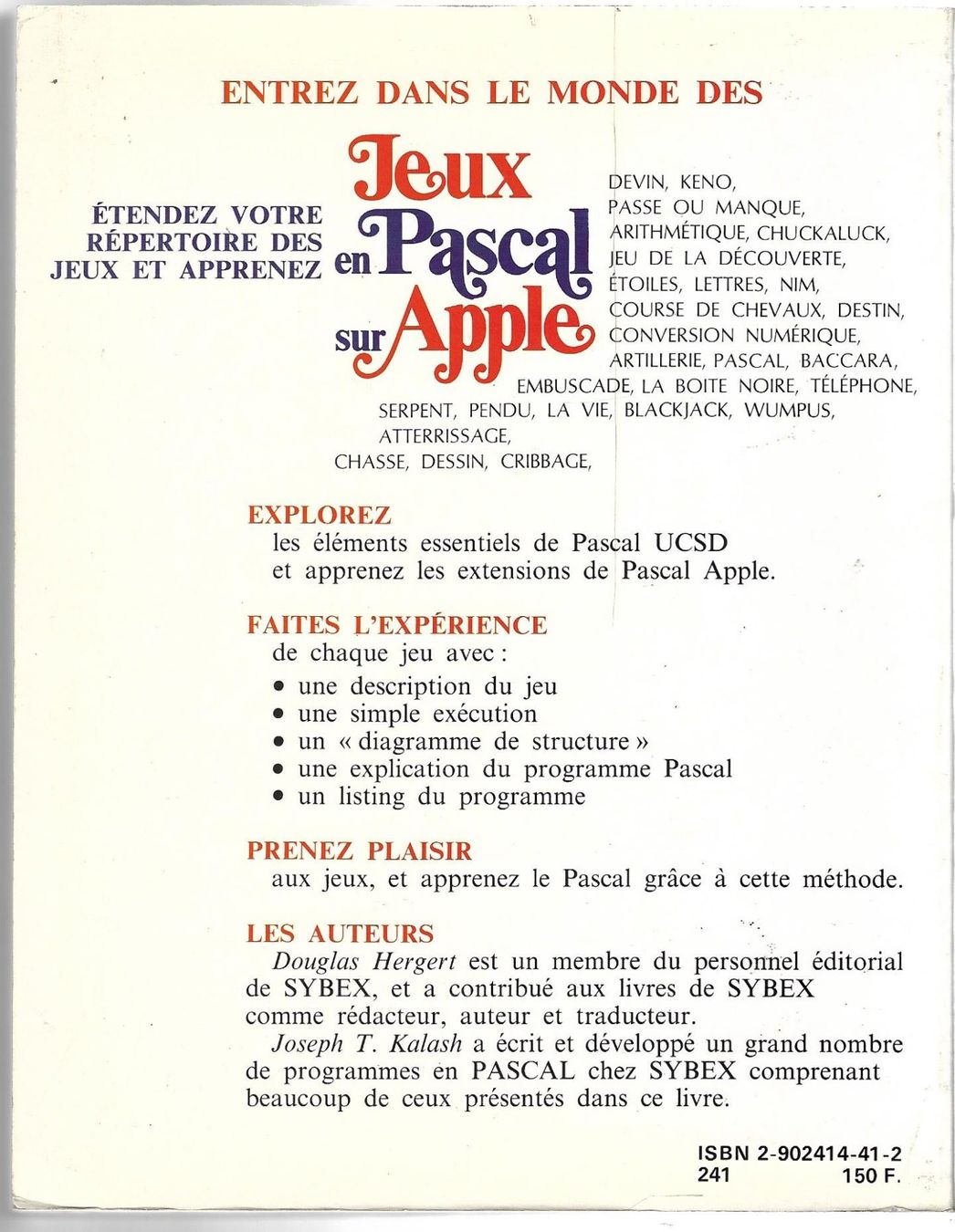 Libri: Jeux en Pascal sur Apple 1982 – Nuovo (secondo la descrizione) da Zwingen venduto da Celerio100 1