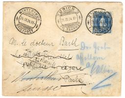 25 Rp. Stehende von ZÜRICH nach PARIS + zurück AFFOLTERN a.A