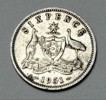 Sixpence Australie 1951 pièce en argent état d'usage