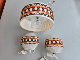 1 Set 1 Decklampe und 2 Wandlampen aus Stoff bezogen