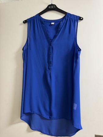 S.Oliver Damen Bluse Gr. 42 blau ärmellos Top Sommer 