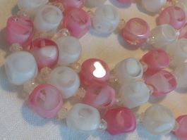 Antike Rosa Weisse Glas Halskette Collier, Tschechien 30er