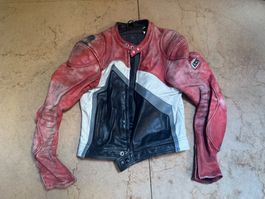 Vintage Leder Motorradjacke iXS rot/weiss/schwarz gebraucht