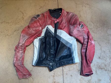 Vintage Leder Motorradjacke iXS rot/weiss/schwarz gebraucht