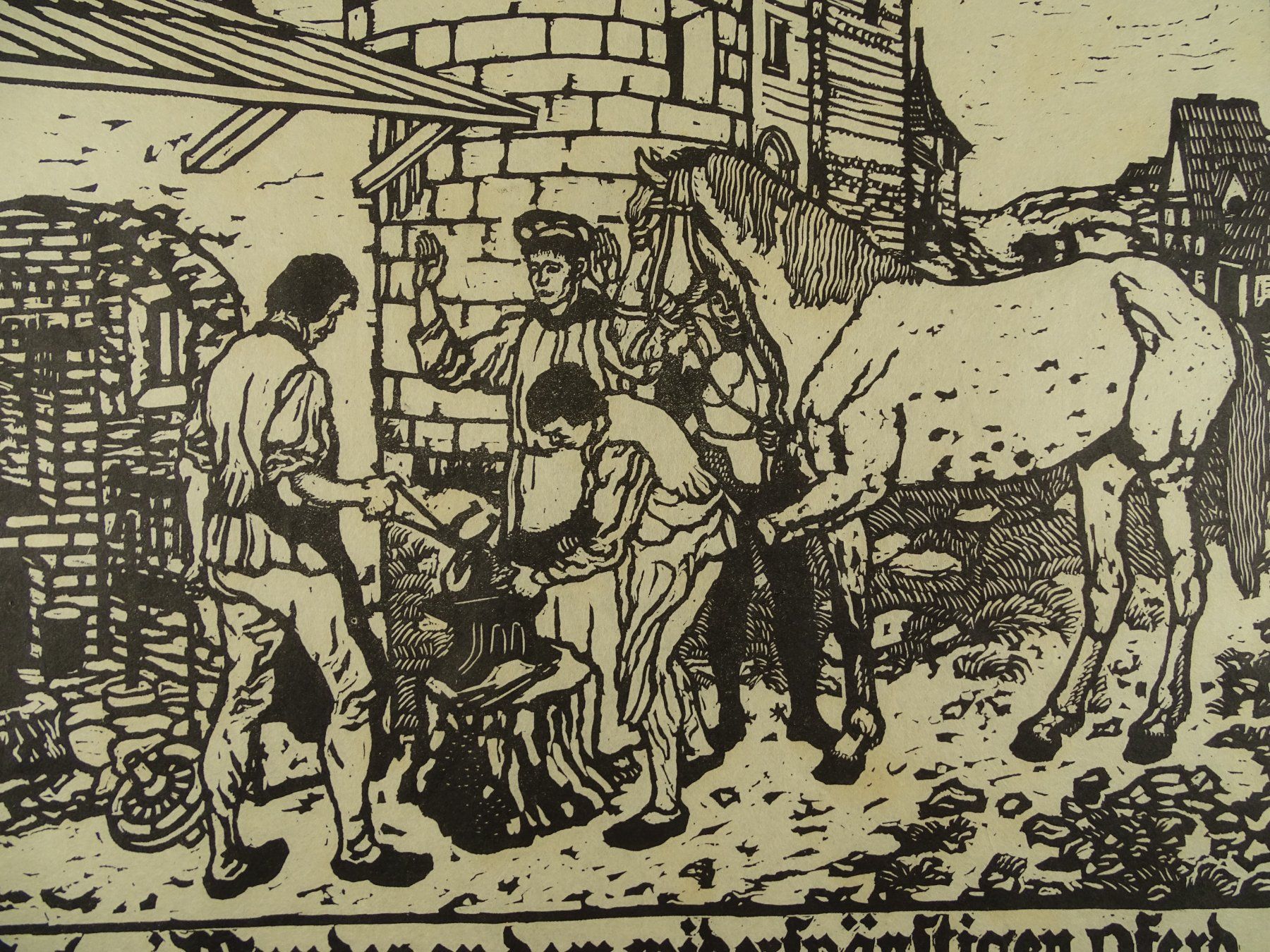 Xilografie: ST. EULOGIUS DER HUFSCHMID, ORIGINAL HOLZSCHNITT – Usato da Grüningen venduto da Kartensammler 2