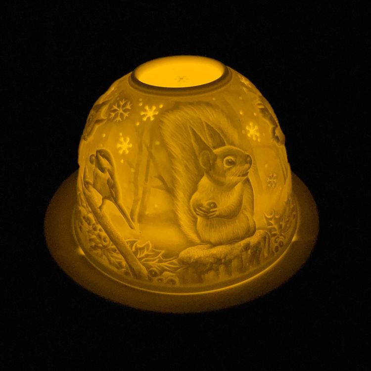 Cello Porzellan-Teelichthalter Elefantenfamilie Mit 3D-Projektion – Für LED-Kerze Oder Duftlicht, Als Deko Oder Geschenk