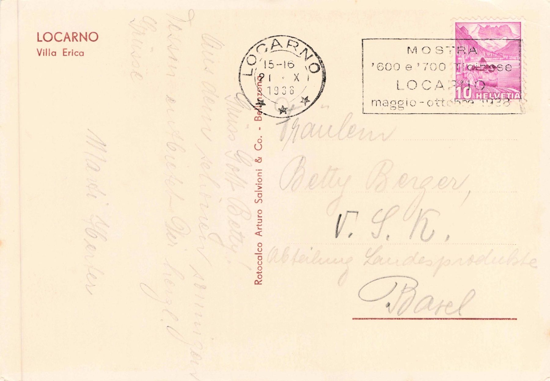 Cartoline postali: Locarno villa erica G – Usato da Biasca venduto da Blenio71 1