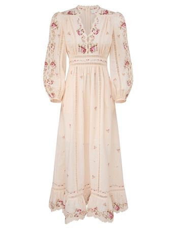 Floral Linen Blend Midi Dress